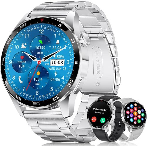 Smartwatch Herren mit 3 Armbändern, Bluetooth-Anrufe, 400 mAh 15 Tage lange Akkulaufzeit, Sportuhr 124 Sportmodi/Schlafmonitor/SpO2, IP68