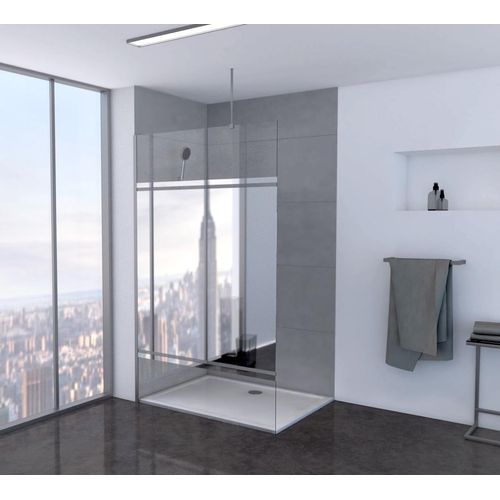 Walk-in-Dusche MARWELL, silber (silberfarben), B:120cm H:200cm T:10cm, Duschwände, mit verspiegelten Sichtschutzstreifen, verchromtes Wandprofil