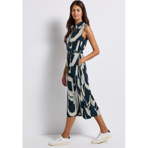 Midikleid STREET ONE, Damen, Gr. 42, N-Gr, blau (tide blau), Web, Obermaterial: 100% Viskose. Futter: 100% Viskose, bedruckt, casual, figurumspielend 3/4-Länge, Rundhals, ohne Ärmel, Kleider, mit grafischem Muster und ärmellos