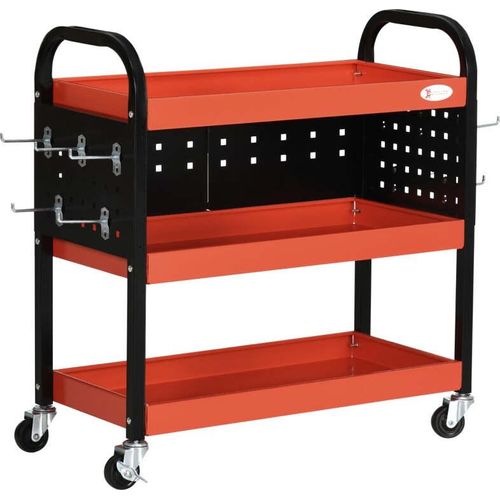 Rootz Werkzeugwagen – Werkstattwagen – 3 Regale – 2 Lochplatten – bis zu 100 kg – Stahl – Rot – 75 x 35 x 80 cm
