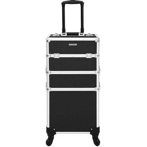 Rootz Make-up-Trolley - 3-in-1-Schminkkoffer mit Universalrädern - Make-up-Organizer-Trolley - Tragbarer Schminkwagen - Reise-Schminkwagen - Vanity Trolley - Mobile Beauty Station - Aluminiumband + MDF - Schwarz - 35 x 68,5 x 25 cm (B x H x T)