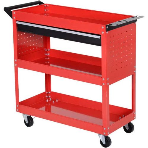 Rootz Werkzeugkoffer - Werkzeugwagen - Werkzeugkasten - 3 Etagen - 4 Räder - Rot - 82 cm x 35 cm x 76 cm