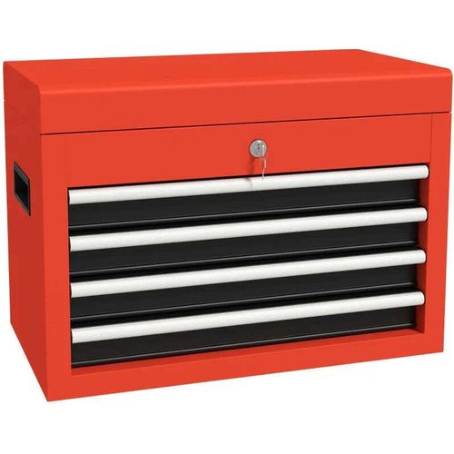 Rootz Werkzeugkasten - Werkzeugwagen - Inklusive Schloss - 2 Schlüssel - Stahl - Garagen - Werkstätten - Lagerhallen - Rot -45 cm x 24,5 cm x 32,5 cm