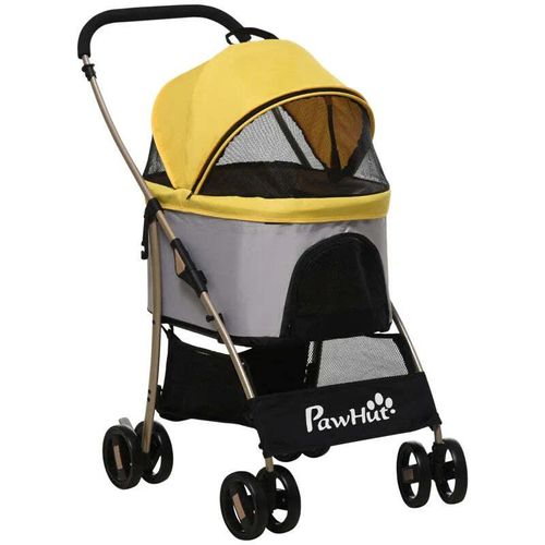 Rootz 2-in-1 Hundebuggy - Faltbarer Hundewagen - 1 Korb - 1 Tasche - Hundekinderwagen - Universal Radbremse - Verdeck - Gelb - 82cm x 49.5cm x 98cm