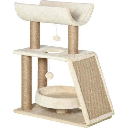 Rootz Cat Scratching Post - Inklusive Spielzeug - Katzenbett - Spanplatte - Plüsch - Sisal - Hellbraun - 60 Cm X 30 Cm X 76 Cm