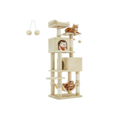 Rootz Beige Cat Scratching Post - Kratzbaum - Kratzer - Spanplatte Plüsch Sisal - Robuste Konstruktion - Einfache Montage - 49cm x 40cm x 155cm