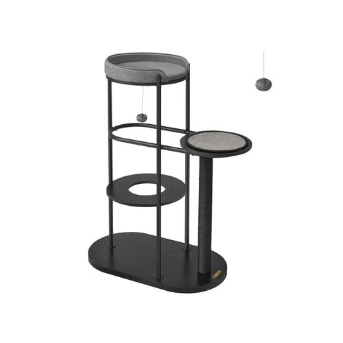 Rootz Classic Black Kratzbaum - Kratzbaum - Kletterturm - Stahlrahmen - Spanplattenplattformen - Sisalseil - 80cm x 43cm x 111cm - 15.4kg - 60kg maximale Belastbarkeit