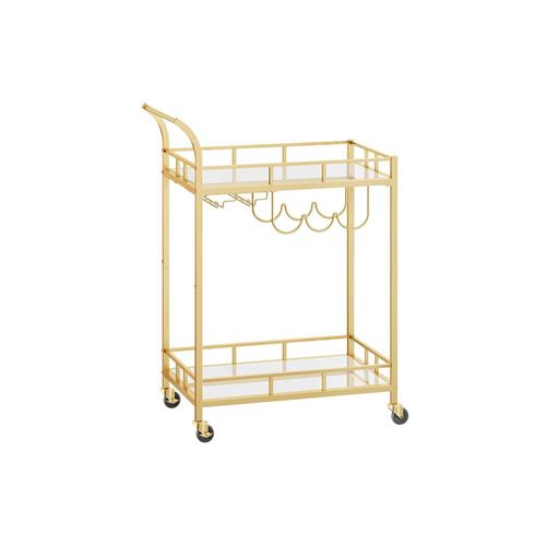 Rootz Gold Steel Mirrored Glass Trolley - Barwagen - Servierwagen - Stabile Konstruktion - Geräumige Ablagen - Einfache Montage - 38cm x 60cm x 90cm