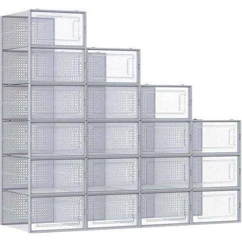 Rootz Shoe Box Organizer - Aufbewahrungsbehälter - Klare Kunststoffbehälter - stapelbar - 33.5cm x 23.2cm x 14.3cm - Set von 18
