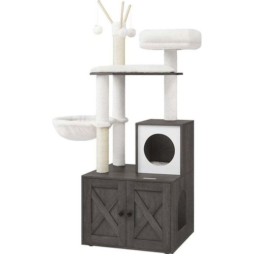 Rootz 2 in 1 Katzenkratzbaum - Kratzbaumturm - Spanplatte - Plüsch - Sisal - 57.5cm x 50cm x 151cm - Nebelgrau - 18.4kg