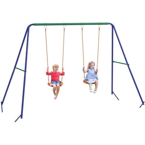 Rootz Kinder-Schaukelgestell - Garten-Schaukel-Set - Mit 2 Schaukelsitzen - Kletterer - Stahl - Blau + Orange - 2,7 x 1,6 x 1,8 m