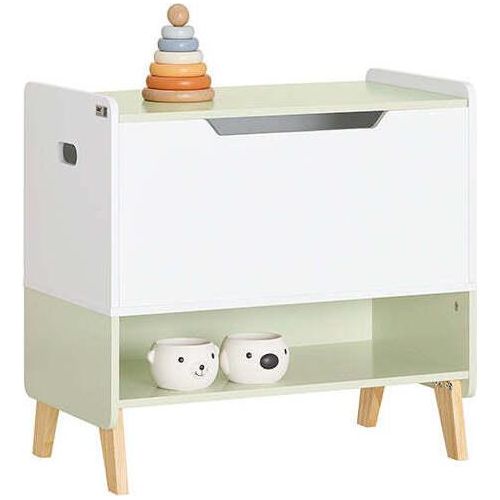Rootz Kinderspielzeugtruhe - Spielzeugkiste mit Deckel - Aufbewahrungsbox - Weiß-Grün - Stabile Konstruktion aus MDF und Kiefer - Geräumige und organisierte Aufbewahrung - Sicherheitsoptimiertes Design - 60cm x 57cm x 34cm