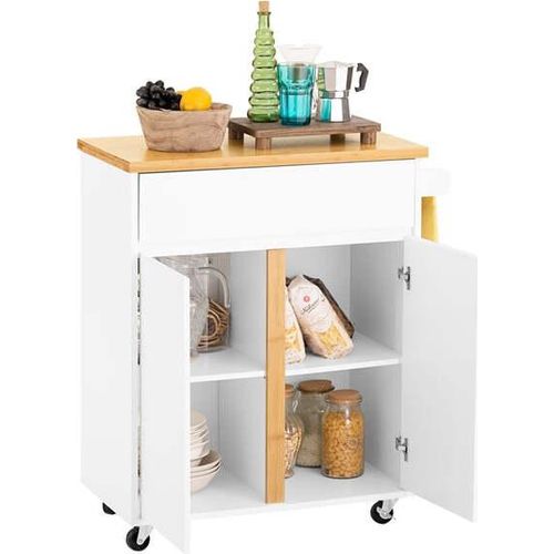 Rootz Küchenwagen - Mobile Insel - Servierwagen - Verstellbare Ablagen - Bambus MDF E1 - 74x85x40cm