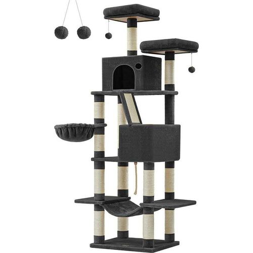 Rootz Large Scratching Post - Mehrstöckiger Kratzbaum - Farbe Schwarz - Spanplatte & Plüsch - 60cm x 50cm x 206cm - 23.5kg - Max. Belastung 75kg