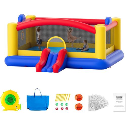Aufblasbares Hüpfburg, Hochwertiges Spielhaus-Trampolin für den Außenbereich, Hüpfburg mit Gebläse, Rutsche und Aufbewahrungstasche, 450 x 440 x 203 cm Hüpfburg für den Garten der Familie