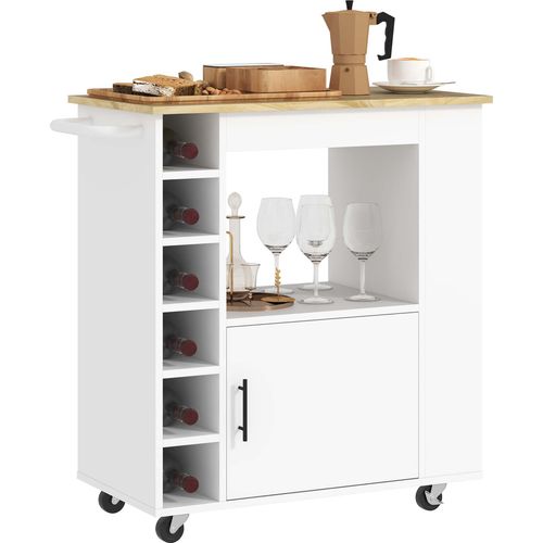 Rootz Küchenwagen - Rollende Insel - Tragbarer Wagen - Weinregale & Aufbewahrung - Gummibaumplatte - 83L x 40W x 83H cm