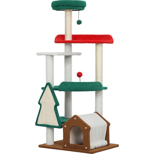 Rootz 135 cm Katzenkratzbaum - Weihnachtskratzbaum - Spielturm - 6 Spielstufen - 60L x 45W x 135H cm