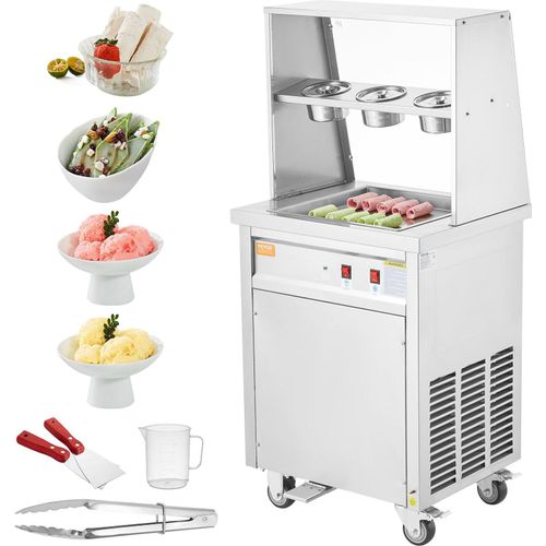 Maschine für Frittierte Eisrollen, Quadratische 35,4 x 35,4 cm Große Pfanne zum Frittieren von Eis, Kommerzielle Eismaschine aus Edelstahl mit Kompressor und 2 Schabern