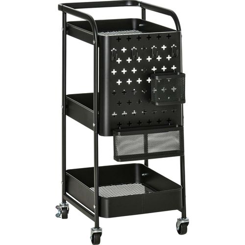 Rootz 3-stufiger Servierwagen aus Metall - Küchenwagen - Servierwagen - 2 Besteckkästen - 51.5L x 32W x 75.6H cm - Schwarz