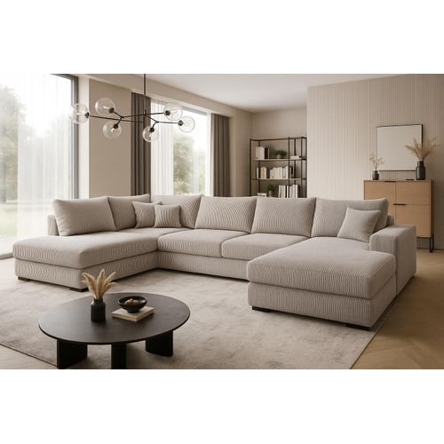 Ecksofa FABIO 328x182 cm mit Schlaffunktion, Bonellfederkern und Bettkasten, Farbe Cappuccino