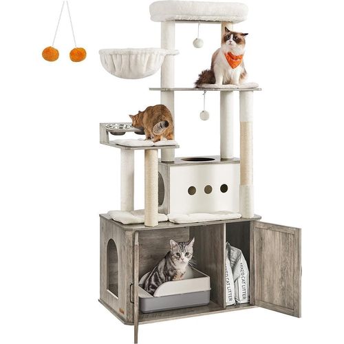 Rootz 170cm Katzenkratzbaum - Katzentoilette - Kratzbaum - Langlebige Spanplatte & Sisal - Grau, Braun- 80cm x 49cm x 170cm