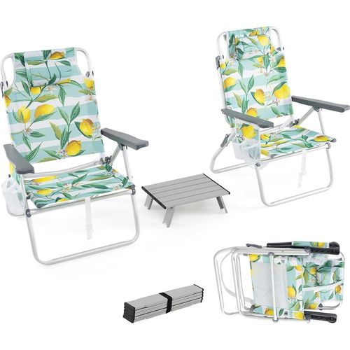 KOMFOTTEU Strandstühle klappbar mit Tisch, Campingstühle mit Kopfstütze & Verstellbarer Rückenlehne, Beachchair mit Eisbeutel & Getränkehalter & Aufbewahrungstasche bis 136/150 kg (Modell 2, Grün)