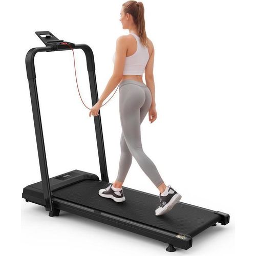 Fitness-Laufband Mit Handläufen 1-10 km/h Gehband Q29-1 Schwarz Laufmaschine Laufbaender Fembedienung LED-Anzeige Klappbares Elektrisches Lauftraining