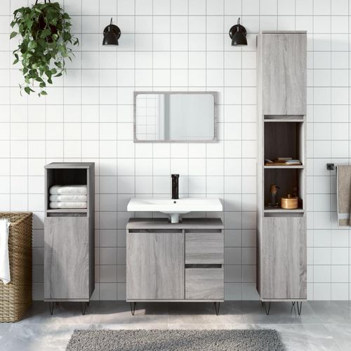 Ankonbej 3-tlg. Badmöbel-Set Grau Sonoma Holzwerkstoff