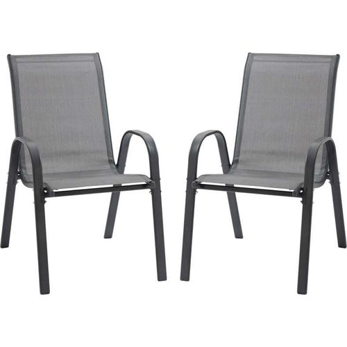 Rootz Gartenstuhl – Set aus 2 Gartenstühlen mit Armlehnen – Garten-Esszimmerstühle – Metall – atmungsaktives Netzgewebe – Grau – 70 x 54 x 90 cm