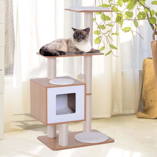 Rootz Kratzbaum-Katzenspielzeug – Weiß, Natur – Tannenholz, MDF, Sisal – 25,98 cm x 18,5 cm x 47,24 cm