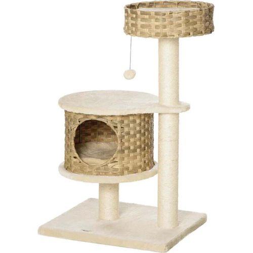 Rootz Kratzbaum – Katzenbaum – Kletterbaum mit Katzenhöhle – Sisalstämme – Spielbälle – Katzenmöbel – Natur/Beige – 55 x 47 x 95 cm