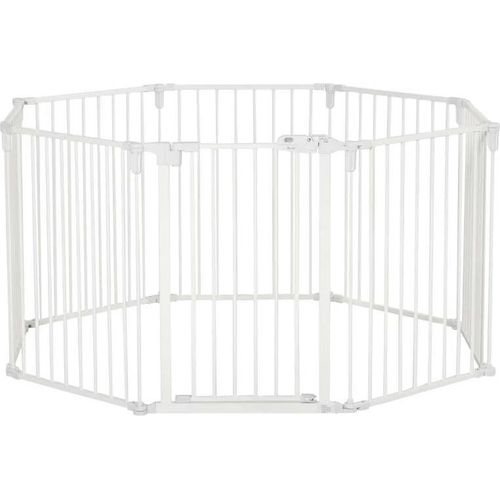 Rootz Hundegitter – Welpenauslauf-Außengehege für Hunde – Schutzgitter mit Tür – Kaminschutzgitter – flexibel – faltbar – 8 Paneele – Weiß – 60 x 76 cm