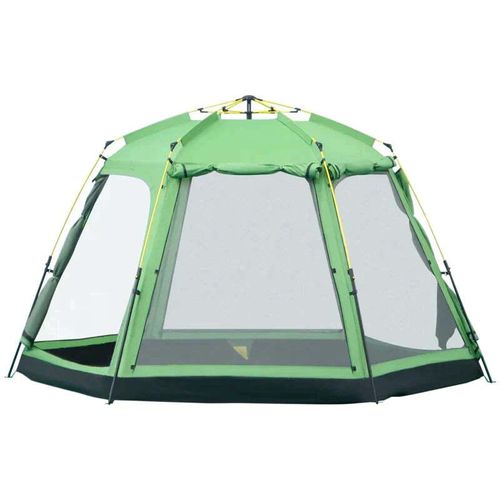 Rootz Zelt – 6-Personen-Zelt – Pop-Up-Campingzelt – Campingzelt – 2-stöckiges Design-Rucksackzelt – mit 4 Fenstern, 2 Türen – Grün – 320 x 320 x 180 cm