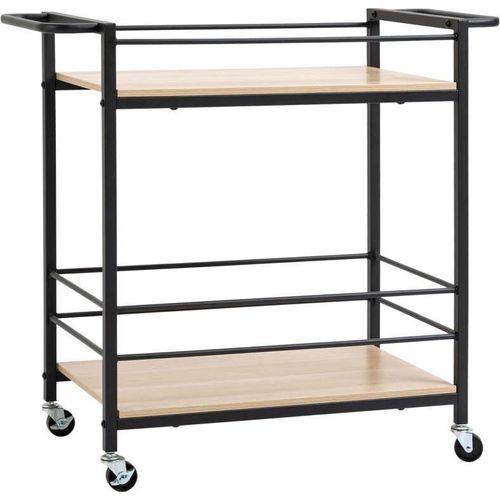 Rootz Küchenwagen – Servierwagen mit 2 Regalen – Geländer – Stahl – Schwarz + Holz – 82 x 40 x 75 cm