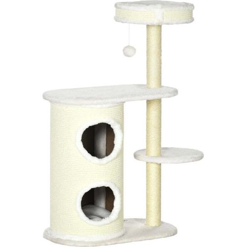 Rootz Kratzbaum – mit Kratztonne – 1 Katzenbett und Katzenspielzeug – gebrochenes Weiß – 59 cm x 35 cm x 100 cm