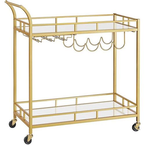 Rootz Servierwagen – Servierwagen mit Glasplatten – Barwagen – rollender Servierwagen – Küchenwagen – stilvoller Servierwagen – industrieller Servierwagen – Stahl – verspiegeltes Glas – Gold – 80 x 38 x 77,5 cm (L x B x H)