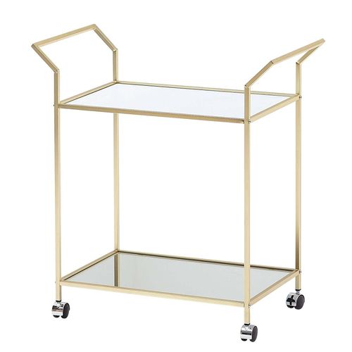 Rootz Servierwagen – Küchenwagen aus Glas und Metall – mobiler Beistelltisch – Speisewagen mit Glasplatte – Minibar-Teewagen – Gold-Design – 73 x 78 x 37 cm