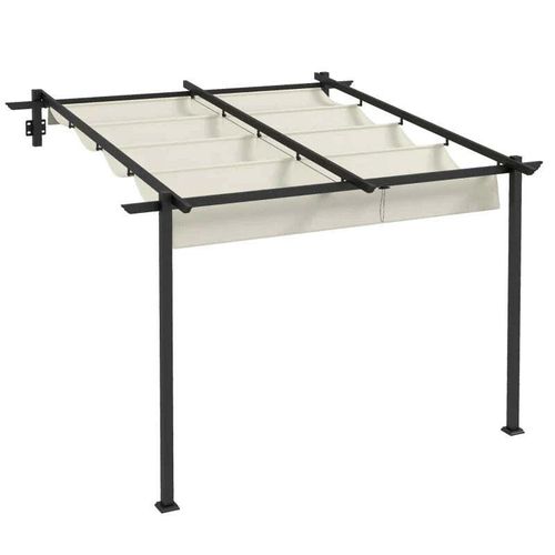 Rootz Gartenlaube - Einziehbares Dach - Wandmontage - Metallrahmen - Stahl - Polyester - Cremeweiß - 297L x 297W x 200/230H cm