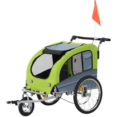 Rootz Pet Trailer - Hundeanhänger - Schiebefunktion - faltbar - Regenschutz - Reflektoren - Grün + Grau - 155 x 83 x 108cm