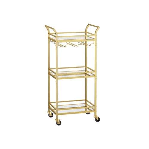 Rootz Gold Steel Mirrored Glass Trolley - Barwagen - Rollender Wagen - Stilvolles Design - Robuste Konstruktion - Einfache Montage - 30cm x 46.8cm x 92cm