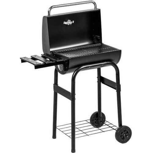 Rootz Holzkohlegrill Smoker BBQ - Outdoor Grill - Barbecue Grill - Große Grillfläche - Integriertes Thermometer - Praktische Aufbewahrung - 83cm x 46.5cm x 115cm - Schwarz