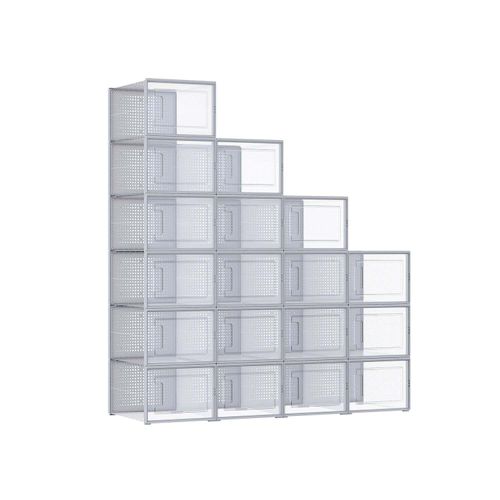 Rootz 18 Pack Schuhkarton Organizer - Aufbewahrungsbehälter - Klare Kunststoffbehälter - Stapelbar - PP Material - ABS Rahmen - 35cm x 25.2cm x 19cm