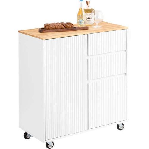 Rootz Küchenwagen - Mobile Kücheninsel - Rollender Wagen - Multi-Storage, MDF & Gummi Holz - 90x90x40cm