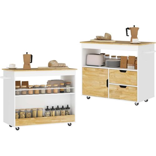 Rootz Rollbarer Küchenwagen - Mobile Kücheninsel - Küchenwagen - Viel Stauraum & einfache Mobilität - 107cm x 50cm x 85cm