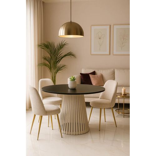 Viero Kashmir – Runder Esstisch Ø 90 cm, schwarzer Laminat‑Blatt, kaschmirfarbene Metall‑Lammellenbasis – modern & robust