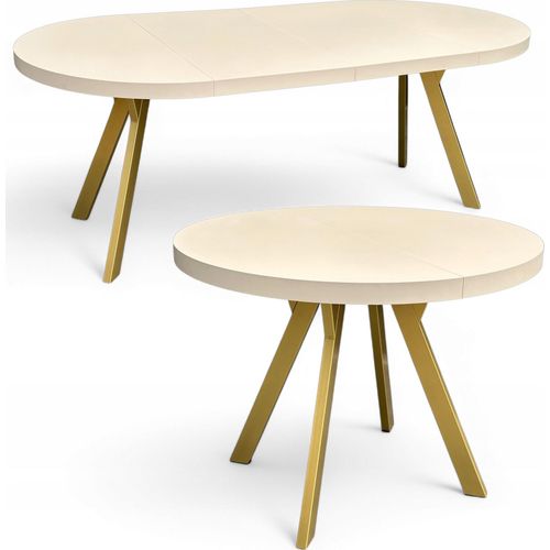 Runder Esstisch KASCHMIR Ø100 ausziehbar bis 200 cm, Beige + Gold Metallgestell
