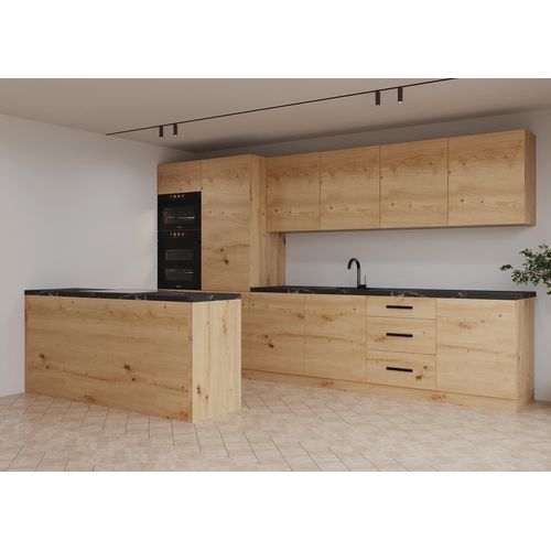 Küchenzeile 360 cm Küche Ohne Arbeitsplatte Küchenblock Ohne E-Geräten , Langen K104-M360 – Artisan Eiche
