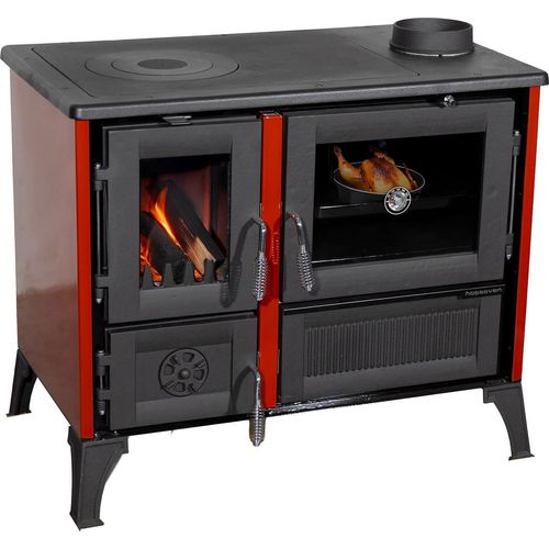 Kaminofen mit Backfach und Herdplatte 4013 Rot Holzofen 8 kW Holz Ofen Mehrfachbelegung Kamin Heizofen Küchenherd