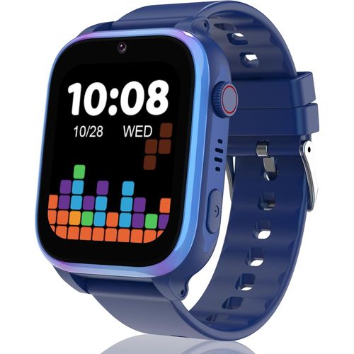 Kinder smartwatch mit 4G Video Telefonanrufen, SOS, Schulmodus,GPS, Voice Chat,SMS, IP68 Wasserdicht,7 Spiel, Wecker,Kamera
