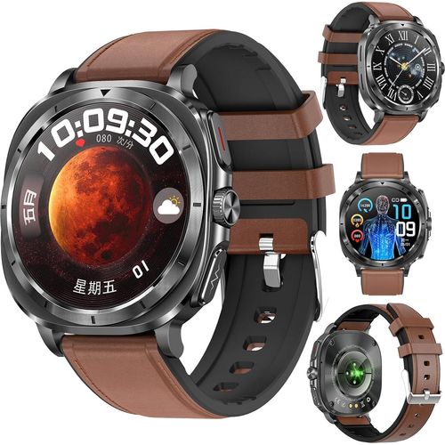Herren Smartwatch AMOLED mit EKG + HRV/Harnsäure/BMI/Annehmen/Anruf mit SOS-Notruf/Sportuhr